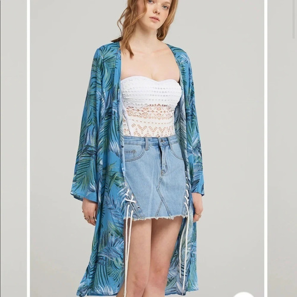 NWT Storets Hailey Palm Beach Robe Printed Kimono Swim Coverup Size S/M Blue - Picture 2 of 15